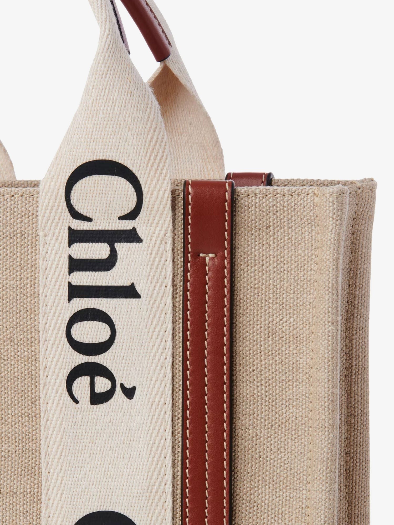 CHLOE' - Woody linen and leather Tote Bag