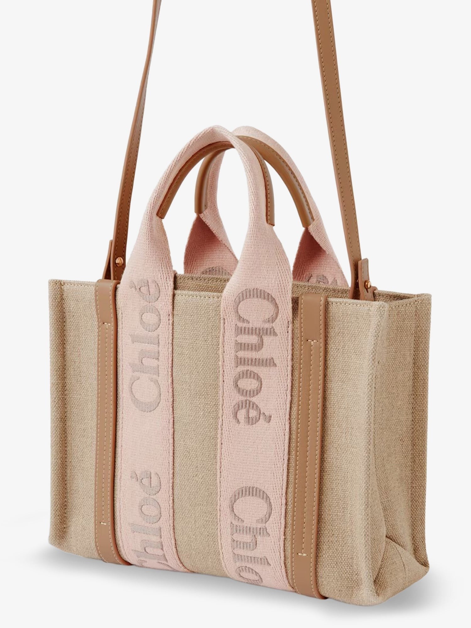 CHLOE' - Woody linen canvas and leather crossbody bag woody-linen-canvas-and-leather-crossbody-bag_8f5b7f68-ce3d-47bb-b8ab-82ab103b55b7