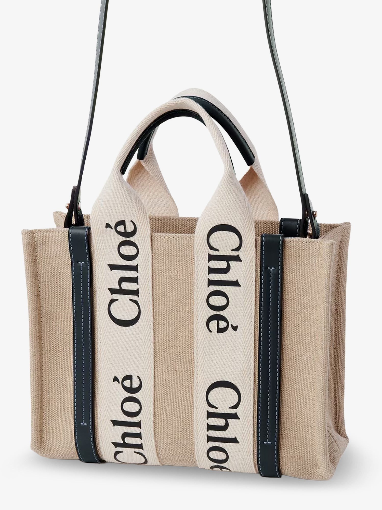 CHLOE' - Woody linen canvas and leather crossbody bag