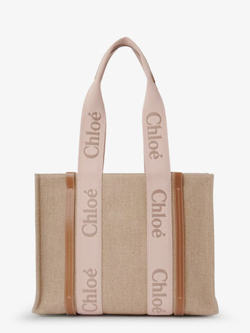 CHLOE' - Woody linen shoulder bag with front embroidered logo