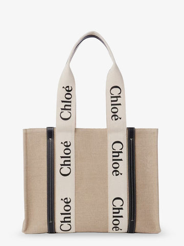 CHLOE' - Woody linen shoulder bag with front lettering logo woody-linen-shoulder-bag-with-front-lettering-logo