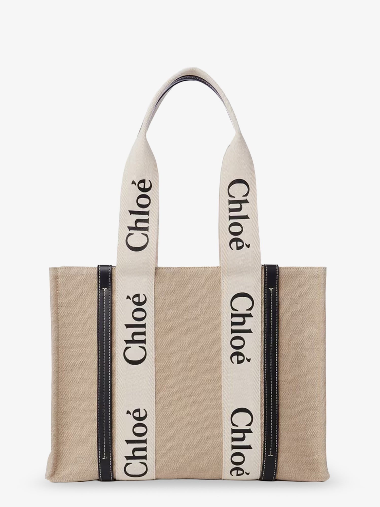 CHLOE' - Woody linen shoulder bag with front lettering logo woody-linen-shoulder-bag-with-front-lettering-logo_3df72a80-1dc6-4e1a-bd9a-ab443cca9a09