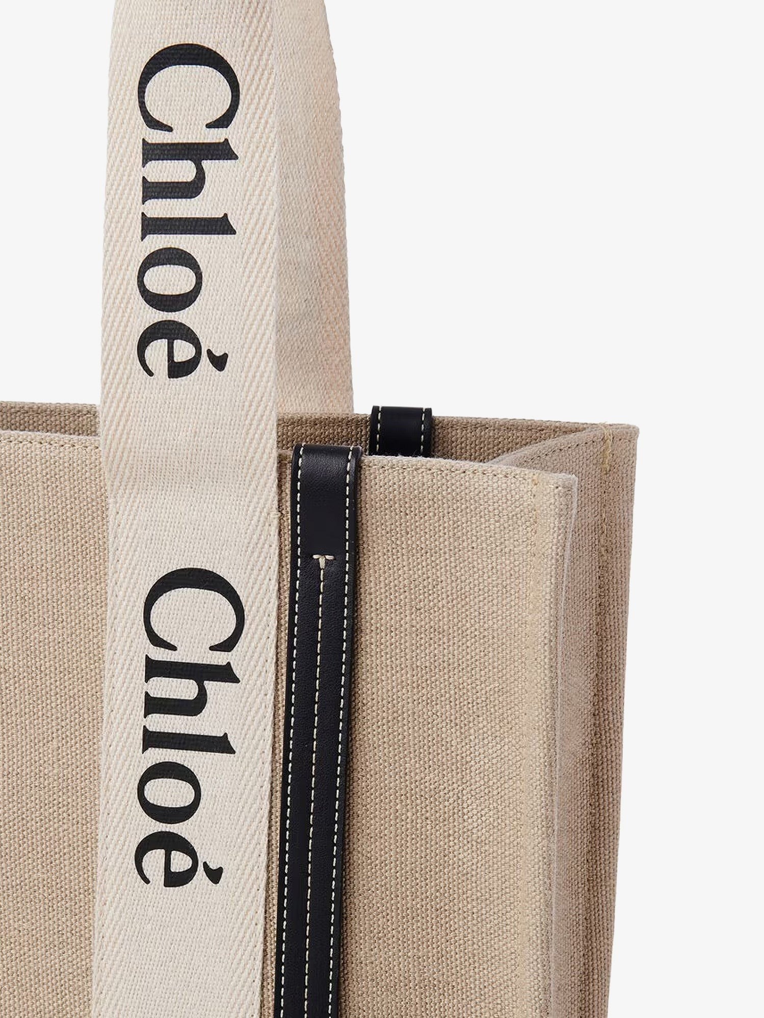 CHLOE' - Woody linen shoulder bag with front lettering logo woody-linen-shoulder-bag-with-front-lettering-logo_5af59eeb-bbba-45c5-b5a1-09837e4a2798