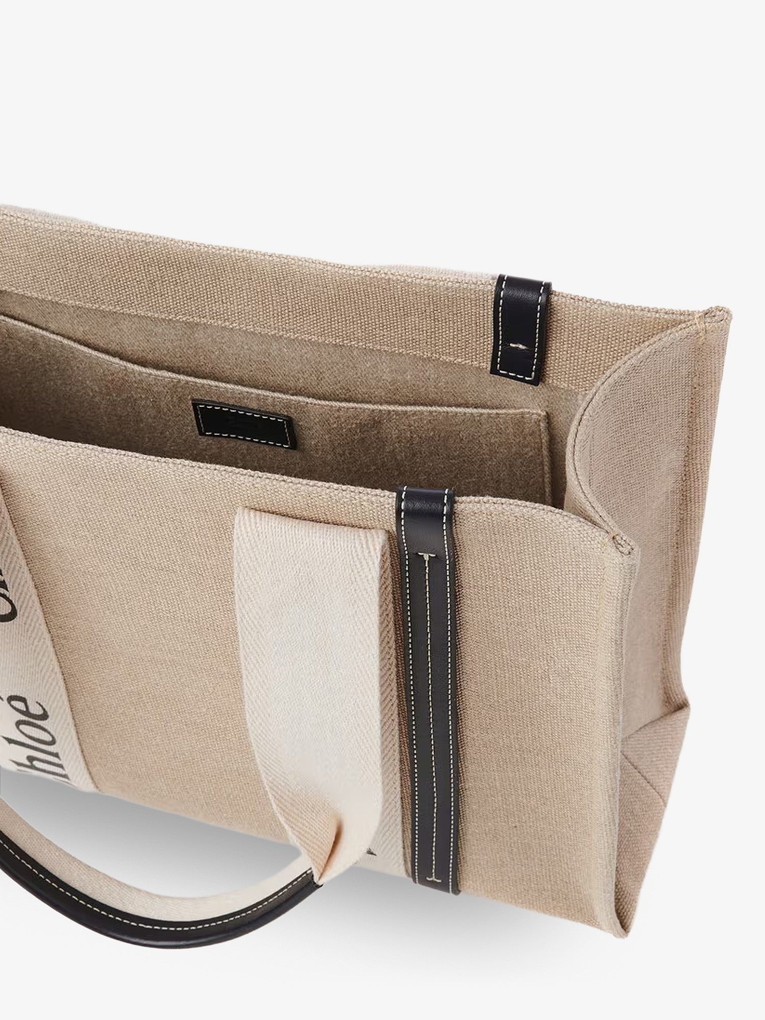 CHLOE' - Woody linen shoulder bag with front lettering logo woody-linen-shoulder-bag-with-front-lettering-logo_edf6a5cc-7335-49b8-b240-250b590d9657