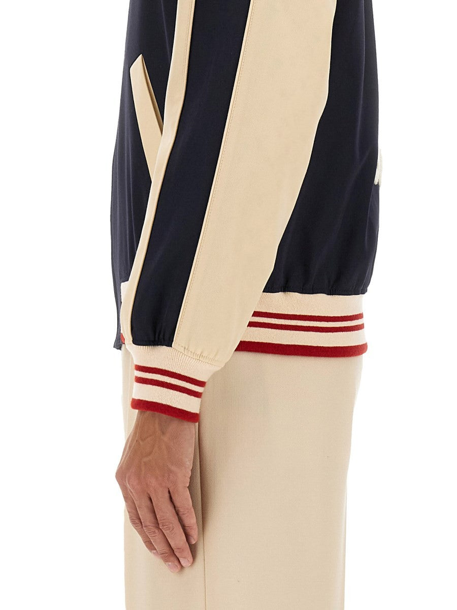 WOOL AND COTTON BOMBER JACKET WITH VLOGO AND CHAT DE LA MAISON PATCH