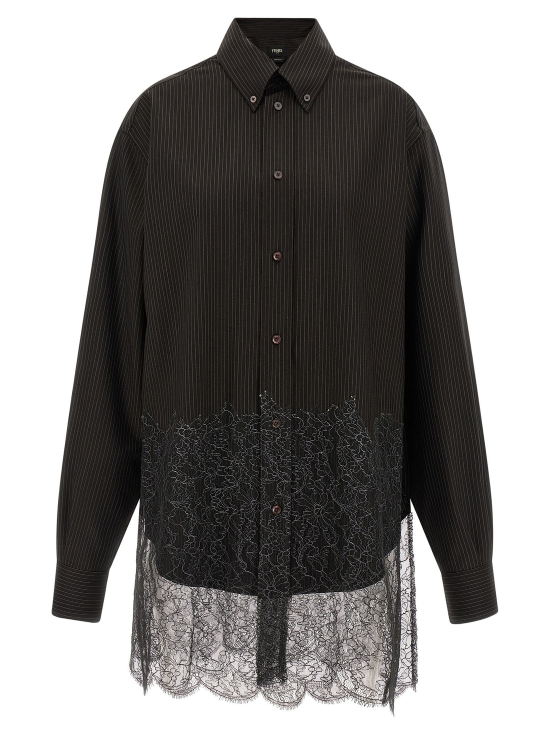 Fendi - Wool and lace shirt Brown
