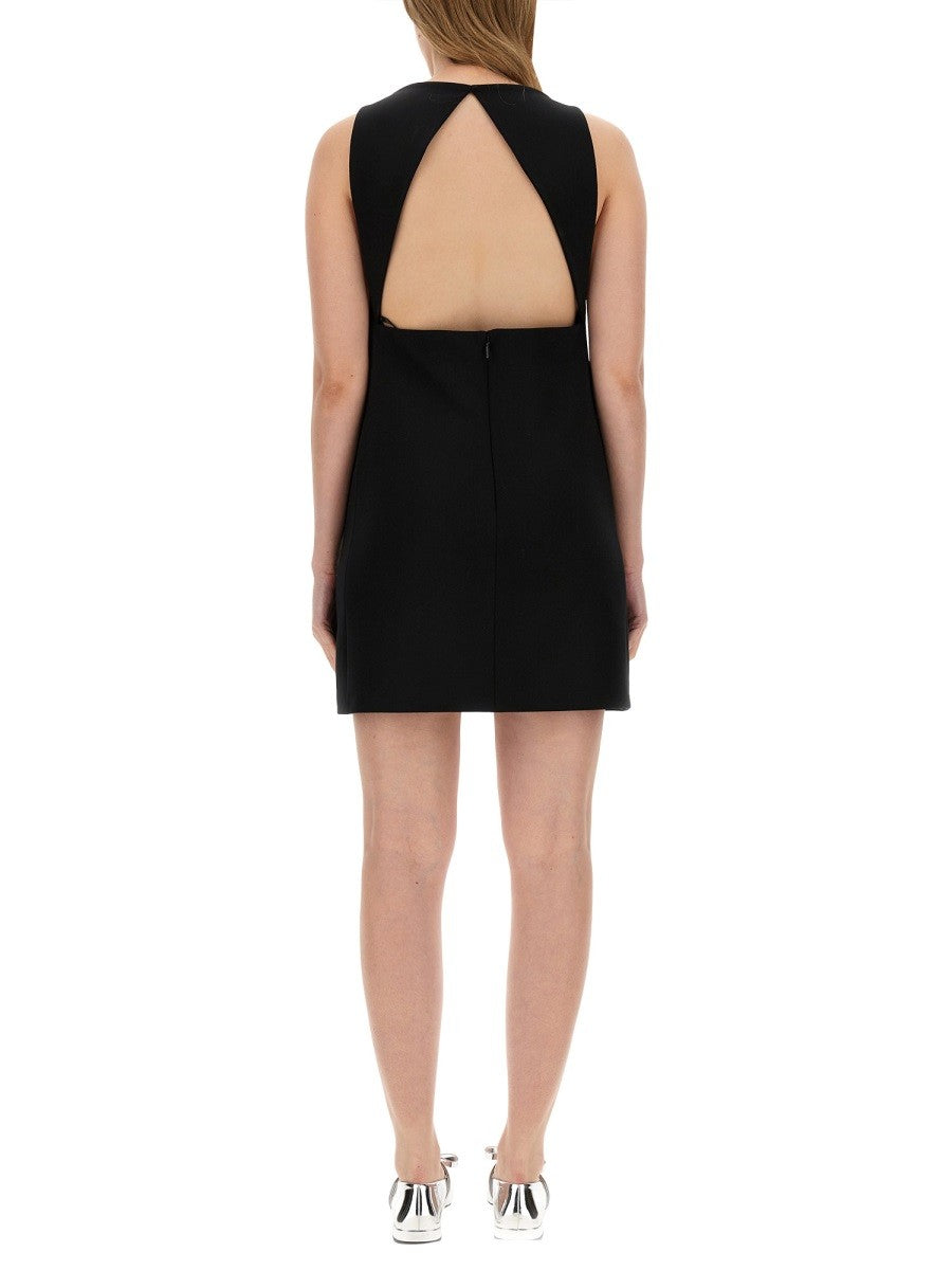 WOOL BLEND STRAIGHT MINI DRESS WITH CUT-OUT
