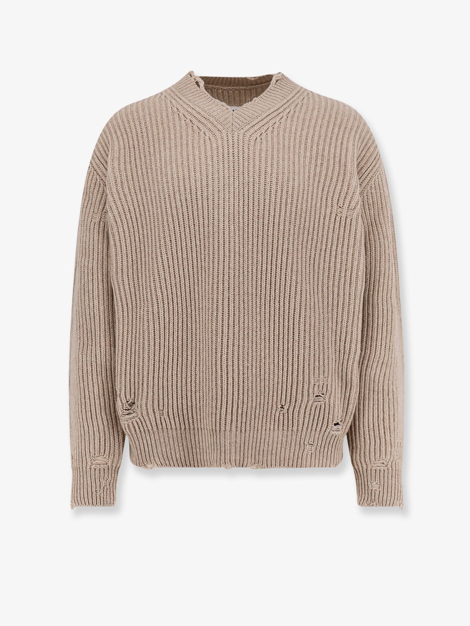 Wool blend sweater with distressed effect