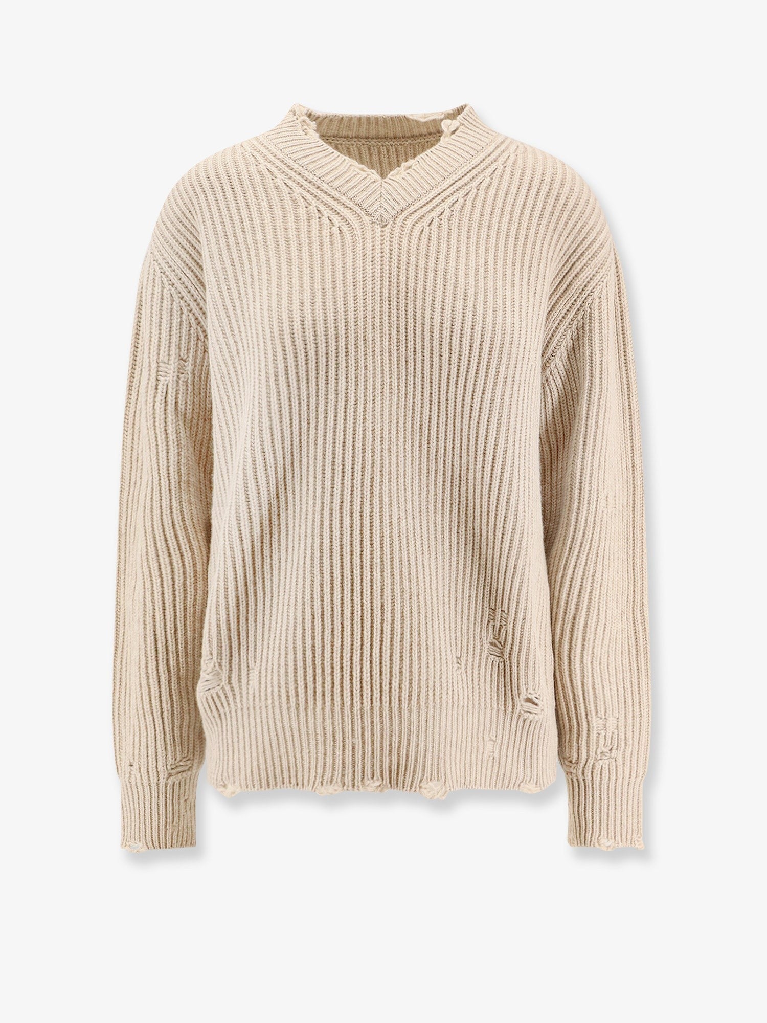 Wool blend sweater with distressed effect