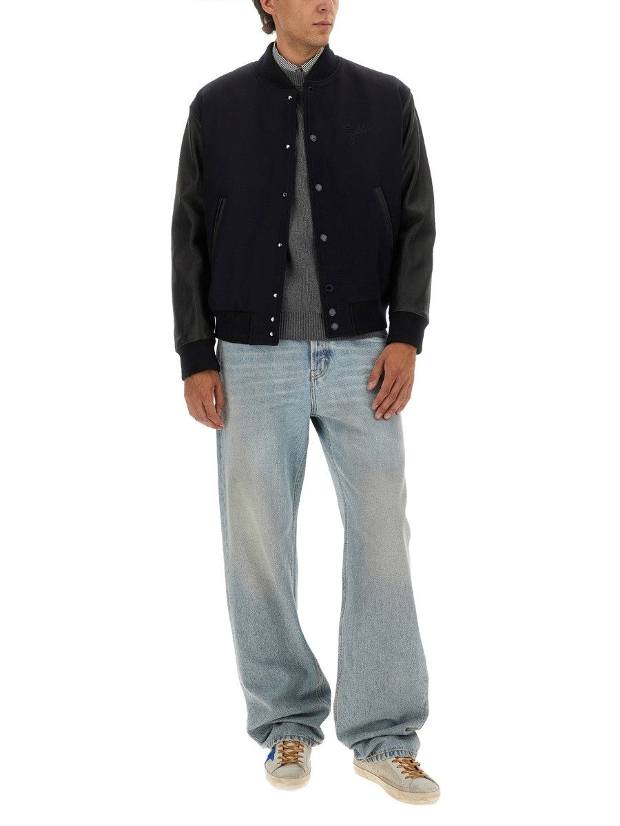 WOOL BOMBER JACKET AND LEATHER SLEEVES