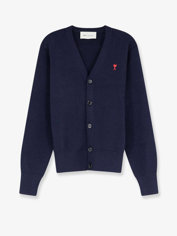AMI PARIS - Wool cardigan with iconic embroidery