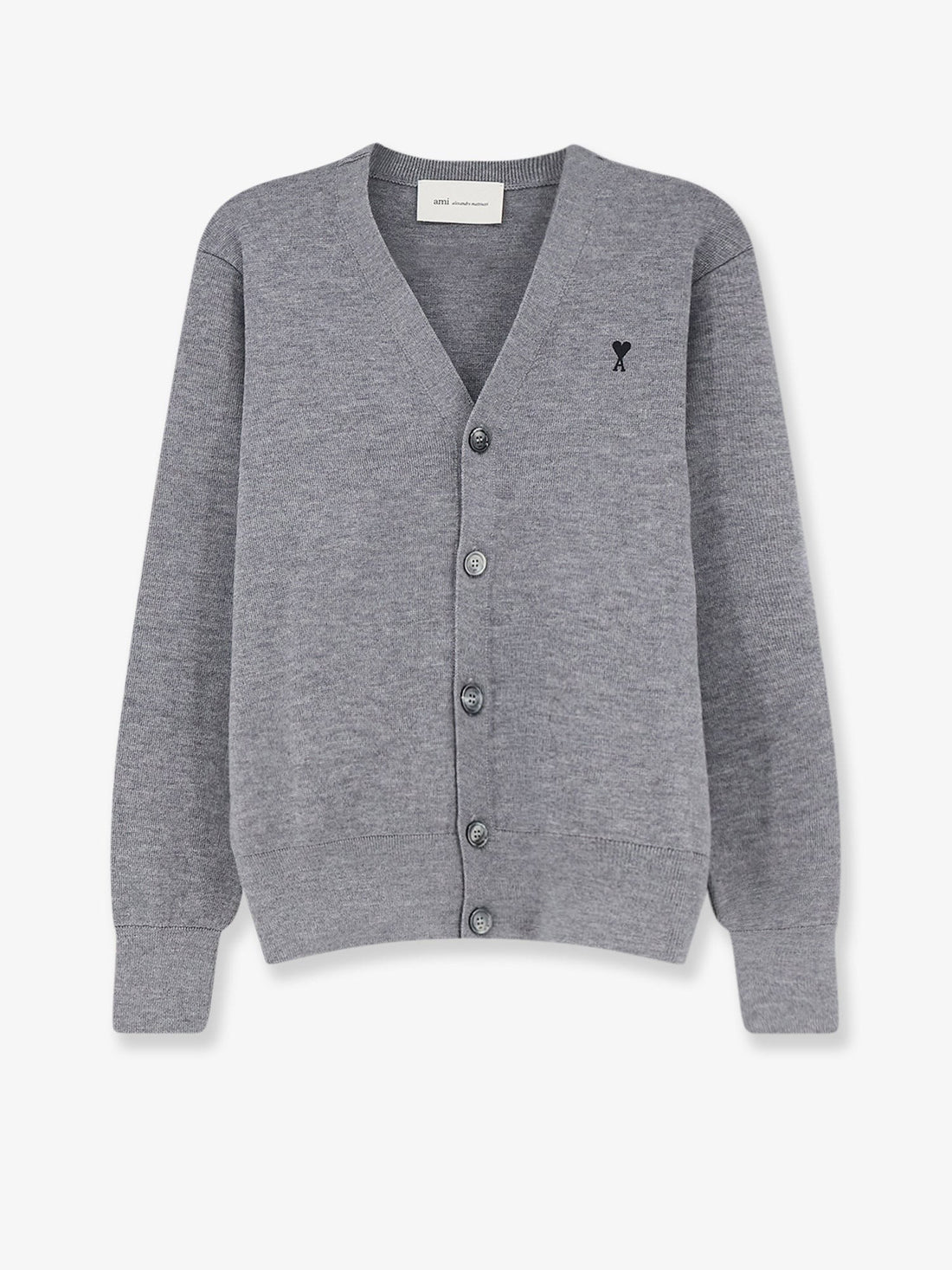 AMI PARIS - Wool cardigan with iconic embroidery GRISCENDRECHINE NOIR