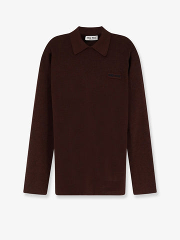 Miu Miu - Wool polo shirt with embroidered logo on the front