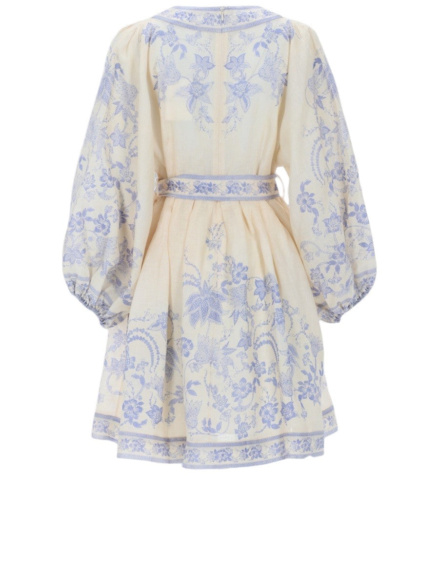 ZIMMERMANN - Indra Plunge Printed Mini Dress - Cream and Blue zimmermann-indra-plunge-printed-mini-dress-cream-blue-back-jpg
