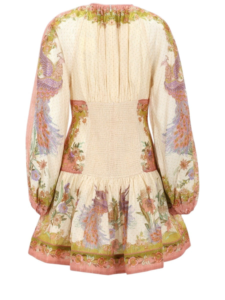 ZIMMERMANN - Indra Printed Mini Dress - Cream and Pink zimmermann-indra-printed-mini-dress-cream-pink-back-jpg