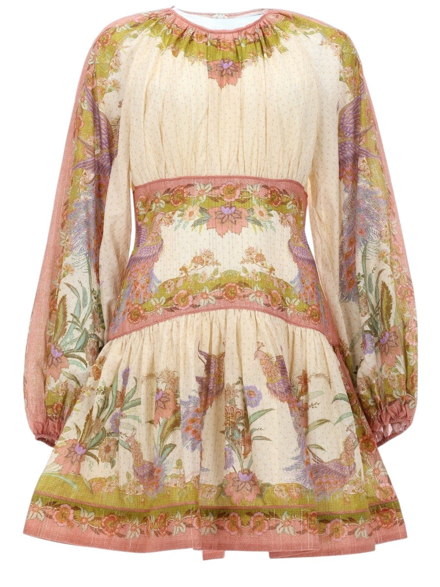 ZIMMERMANN - Indra Printed Mini Dress - Cream and Pink zimmermann-indra-printed-mini-dress-cream-pink-front-jpg
