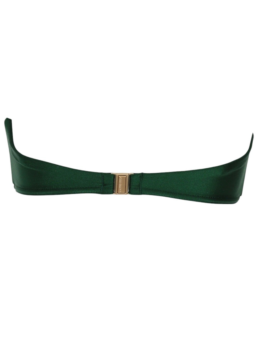 Back view of ZIMMERMANN Waverly Flower green bandeau bikini top with clasp fastening
