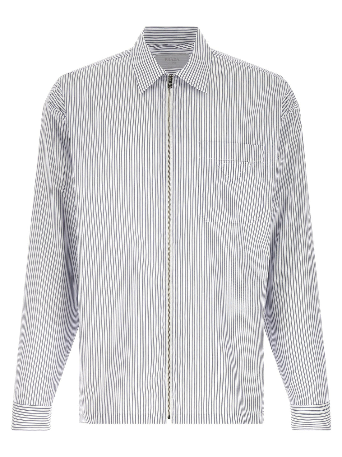 PRADA - Zip striped shirt Blue XL