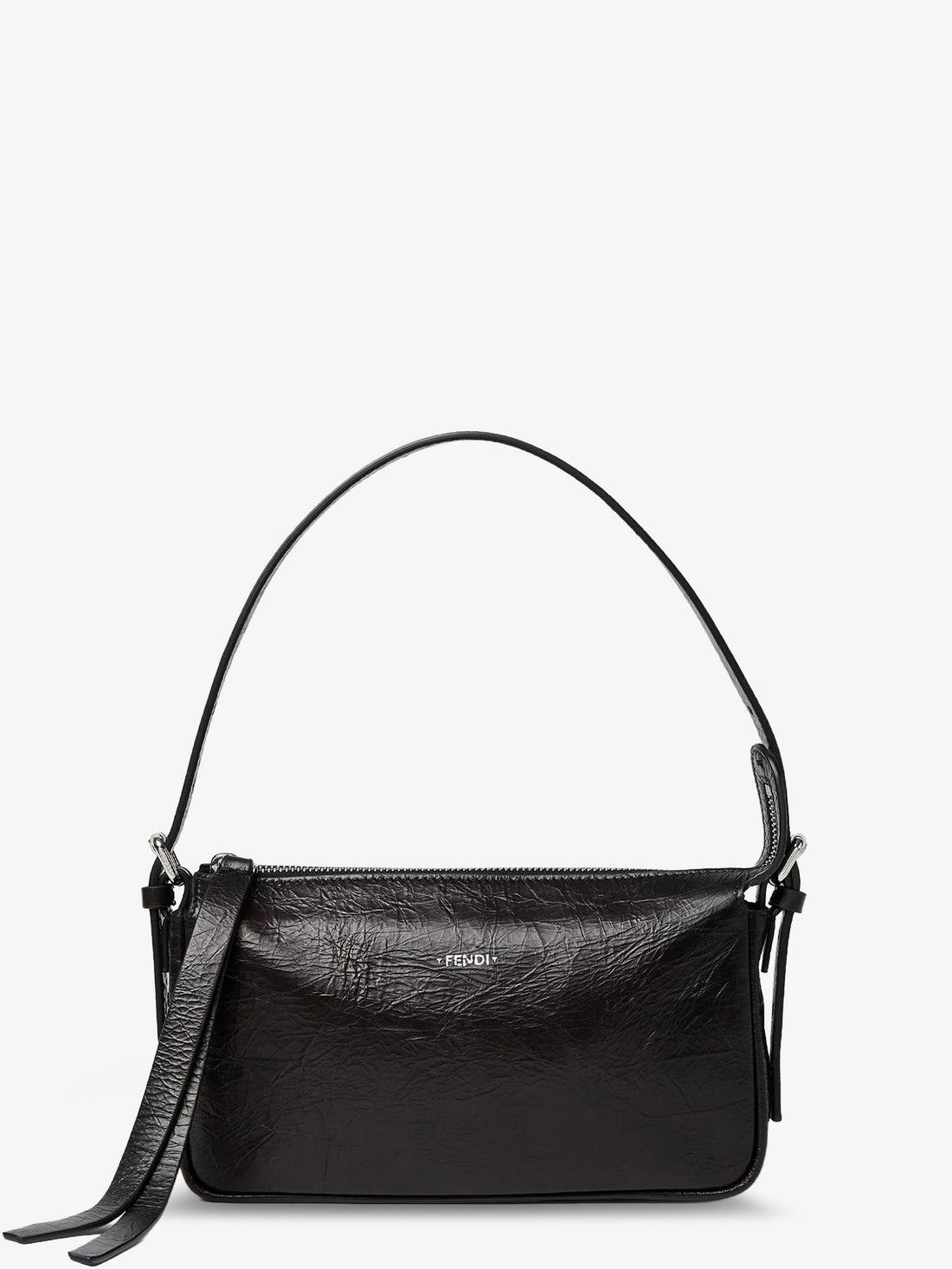 Fendi - Zip Top Small vintage-effect leather shoulder bag Nero UNI